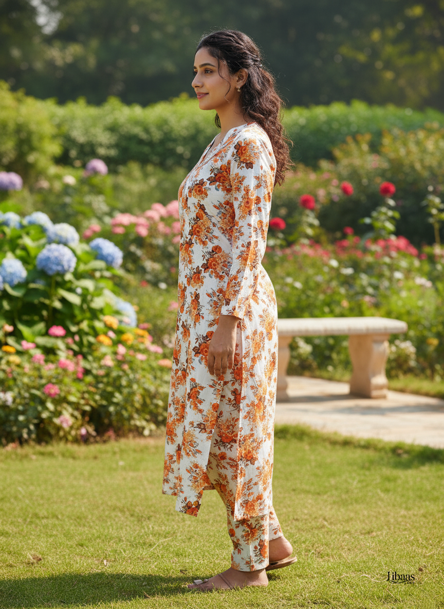 π 2-Piece Stitched Orange Floral Suit πΌ Bright & Stylish Wear β¨