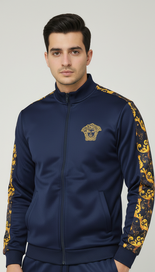 💙 Men’s Navy Blue Luxury Baroque Track Jacket (Upper Only) ✨