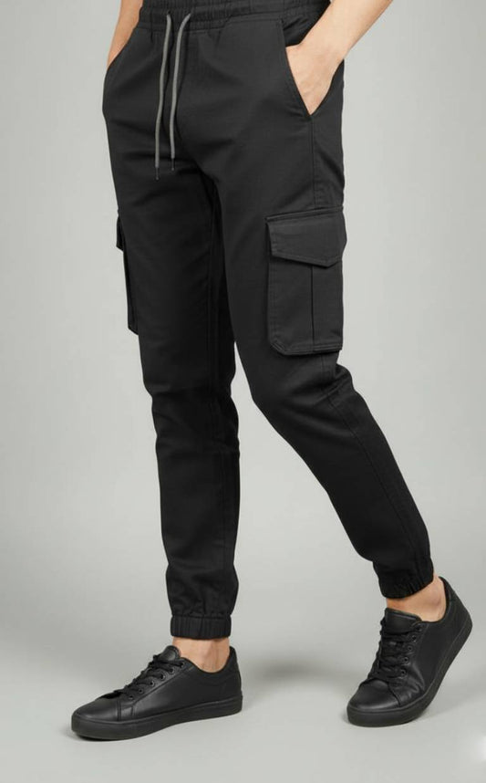 Black Essential Streetwear Cargo Joggers 🖤🔥 Slim-Fit Utility Style