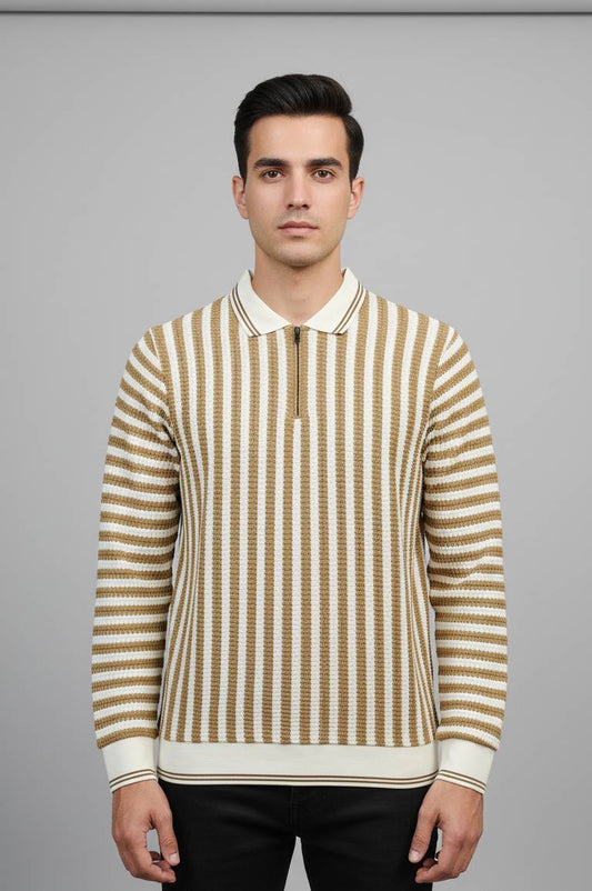 Old Money Caramel Striped Polo Sweatshirt 🤎✨ | Quiet Luxury Country Club Aesthetic