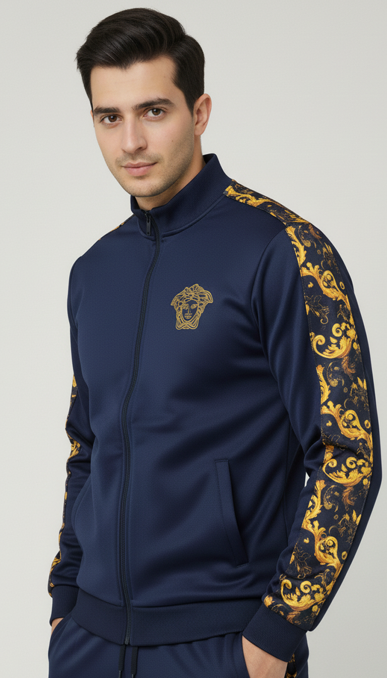 💙 Men’s Navy Blue Luxury Baroque Track Jacket (Upper Only) ✨