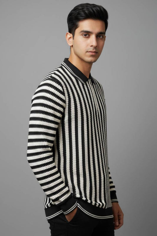 Old Money Varsity Striped Polo Sweatshirt 🖤🤍 | Quiet Luxury Prep Aesthetic