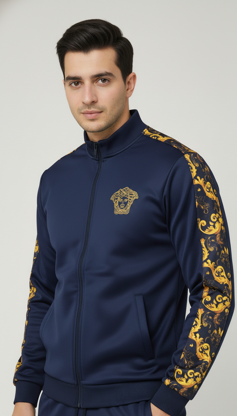 💙 Men’s Navy Blue Luxury Baroque Track Jacket (Upper Only) ✨