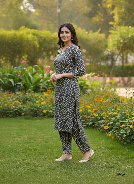 💎 2-Piece Stitched Grey All-Over Floral Suit ✨ Elegant & Chic Wear 🌸