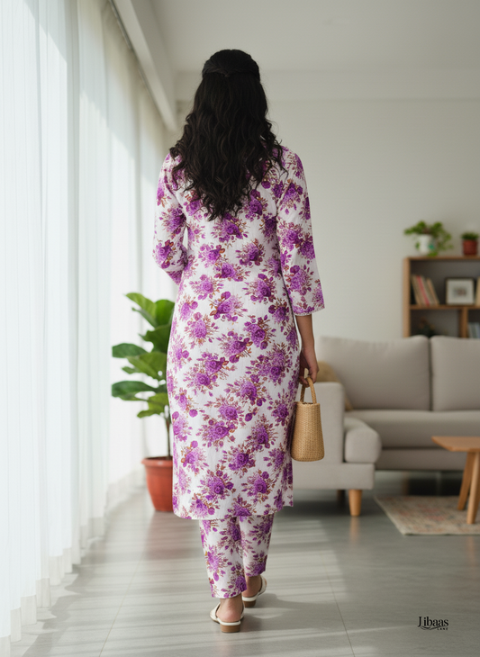 🌸 2-Piece Stitched Purple Floral Suit ✨ Elegant Everyday Wear 💜