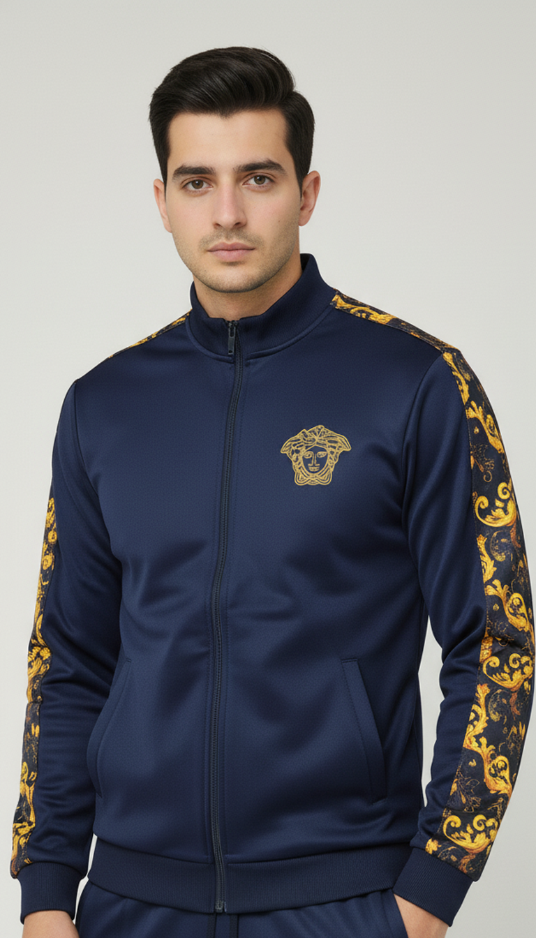💙 Men’s Navy Blue Luxury Baroque Track Jacket (Upper Only) ✨