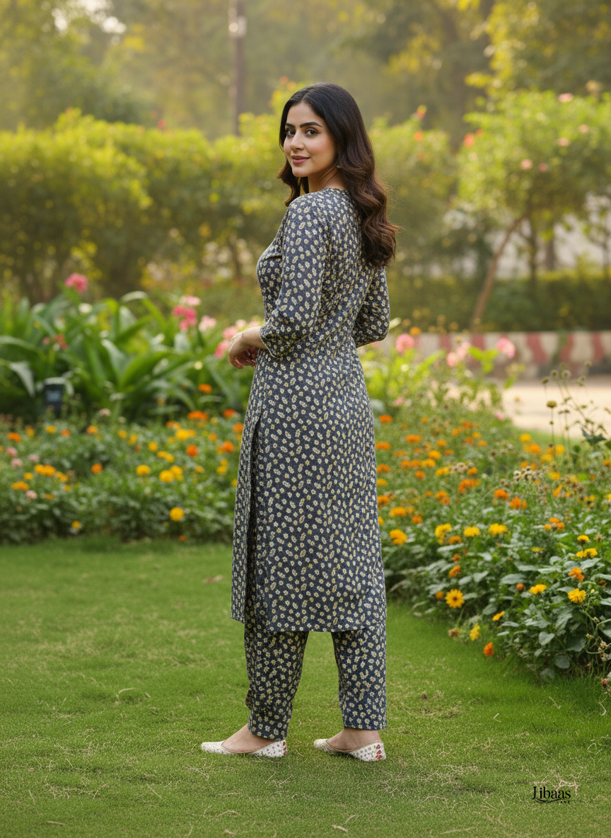 💎 2-Piece Stitched Grey All-Over Floral Suit ✨ Elegant & Chic Wear 🌸