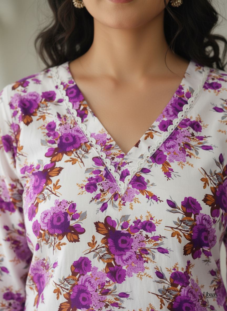 🌸 2-Piece Stitched Purple Floral Suit ✨ Elegant Everyday Wear 💜