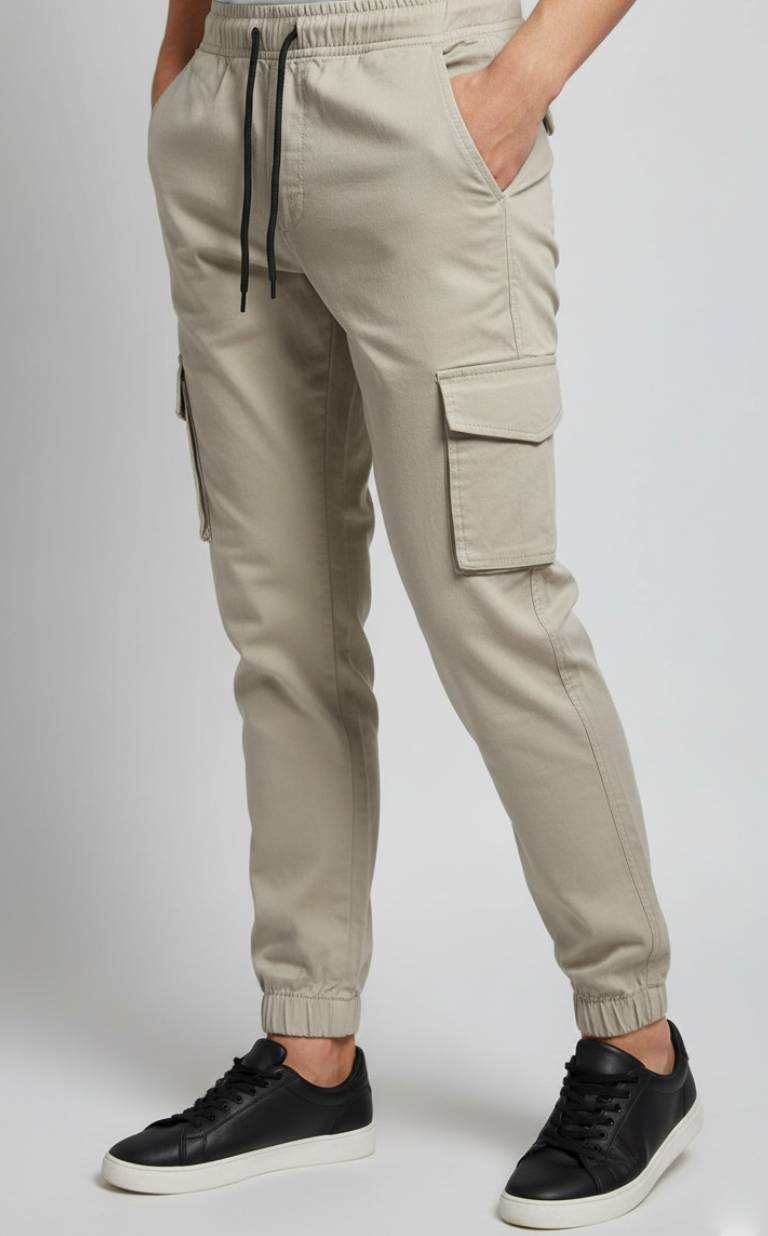 Beige Essential Streetwear Cargo Joggers 🤍🔥 Slim-Fit Utility Style