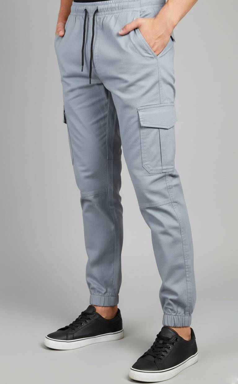 Light Grey Essential Streetwear Cargo Joggers 🌫🔥 Slim-Fit Utility Style