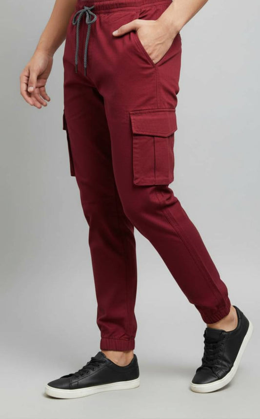 Maroon Essential Streetwear Cargo Joggers 🍷🔥 Slim-Fit Utility Style