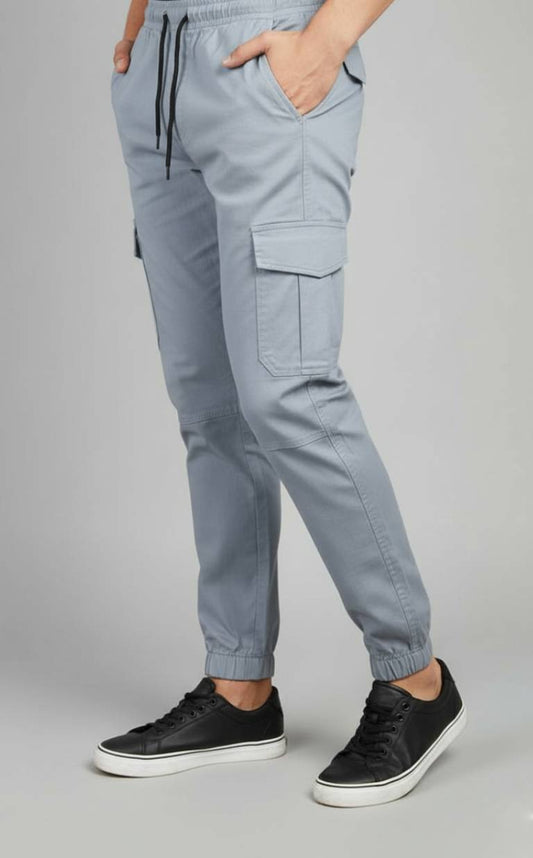 Light Grey Essential Streetwear Cargo Joggers 🌫🔥 Slim-Fit Utility Style
