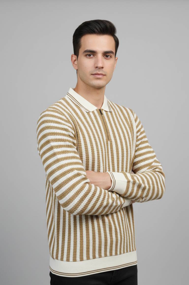 Old Money Caramel Striped Polo Sweatshirt 🤎✨ | Quiet Luxury Country Club Aesthetic