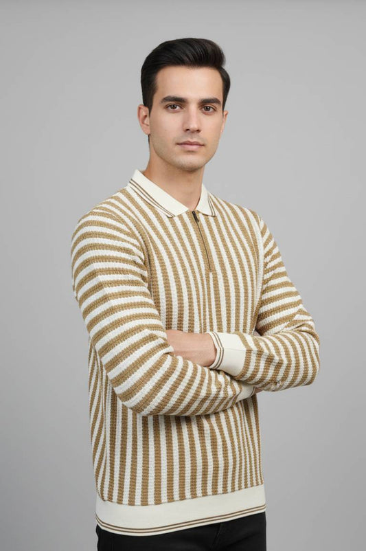 Old Money Caramel Striped Polo Sweatshirt 🤎✨ | Quiet Luxury Country Club Aesthetic