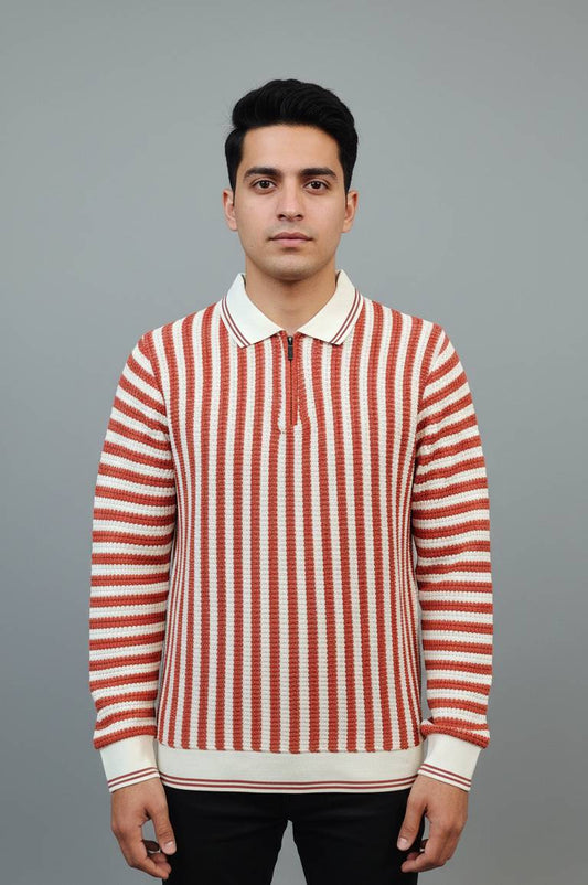 Old Money Brick Striped Polo Sweatshirt ❤️‍🔥 | Retro Prep Quiet Luxury