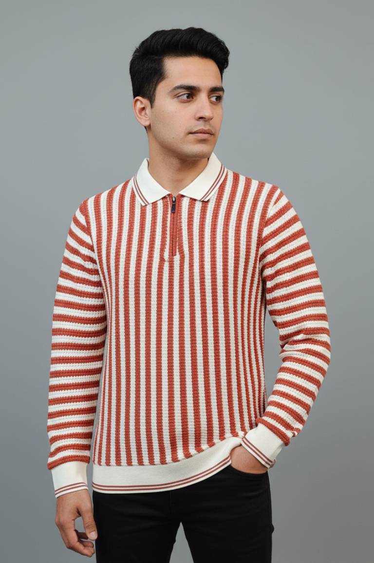 Old Money Brick Striped Polo Sweatshirt ❤️‍🔥 | Retro Prep Quiet Luxury