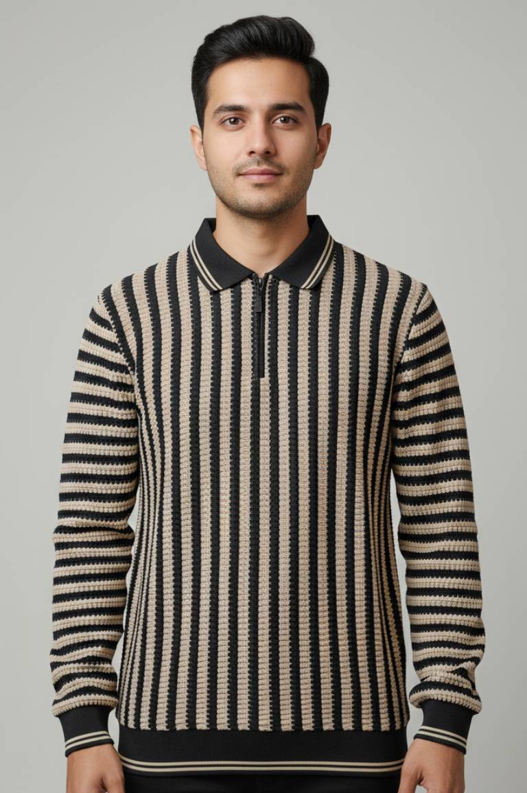 Old Money Noir Striped Polo Sweatshirt 🖤✨ | Quiet Luxury Prep Fit