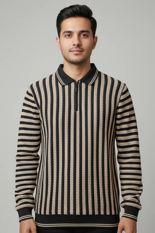 Old Money Noir Striped Polo Sweatshirt 🖤✨ | Quiet Luxury Prep Fit