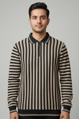 Old Money Noir Striped Polo Sweatshirt 🖤✨ | Quiet Luxury Prep Fit