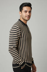 Old Money Noir Striped Polo Sweatshirt 🖤✨ | Quiet Luxury Prep Fit