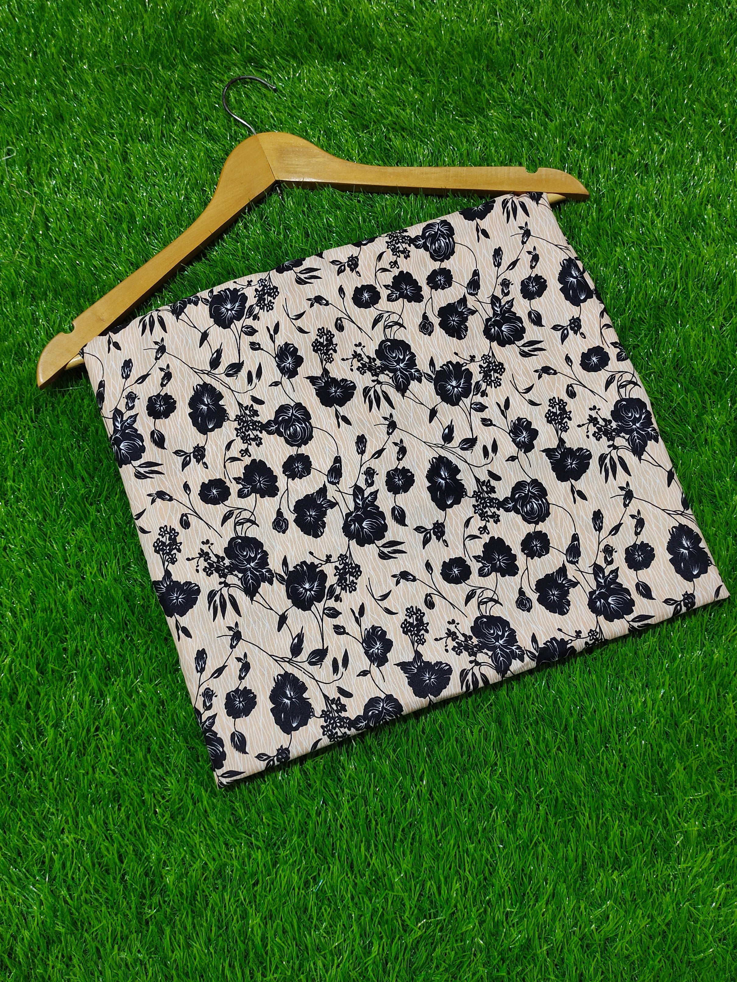 🌸✨ Trendy Beige & Black Floral 2-Piece Suit | Allover Unstiched Collection ⭐