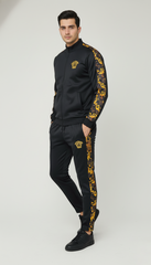 🖤 Men’s Black Luxury Tracksuit with Gold Baroque Side Panels ✨