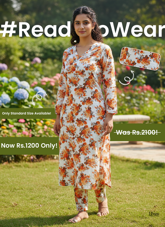 🌟 2-Piece Stitched Orange Floral Suit 🌼 Bright & Stylish Wear ✨