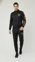 🖤 Men’s Black Luxury Tracksuit with Gold Baroque Side Panels ✨
