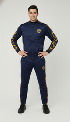 💙 Men’s Navy Blue Luxury Tracksuit with Gold Baroque Side Panels ✨